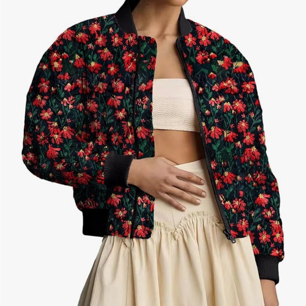 Amazon Floral Bomber Jacket - Black and Red